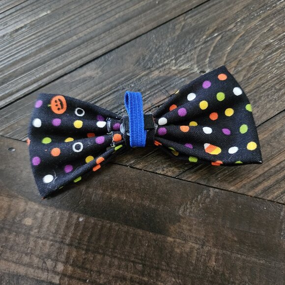 NWOT Handmade Halloween Polka Dots Pumpkins Pet Bowtie For Small Dog or Cat - Picture 2 of 2